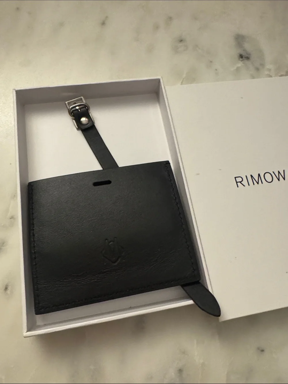 RIMOWA Black Leather Card Holder with Silver Plate